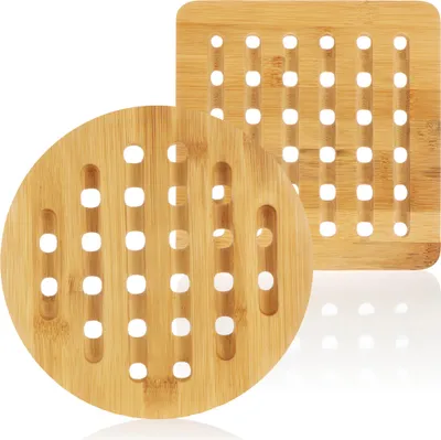Produktbild von COM-FOUR® 2x Topfuntersetzer aus Bambus - Untersetzer für Töpfe, Pfannen, Auflaufformen und Woks - Topfuntersatz