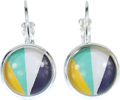 Produktbild von Buntes Streifen Muster Cabochon Rockabilly Miniblings Ohrringe Weiß Blau Grün