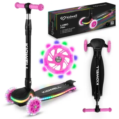 Immagine prodotto di COIL monopattino a tre ruote, monopattino per bambini, monopattino a pedali, monopattino di equilibrio, monopattino da città, regolazione del volante a 3 livelli, ruote a LED, piattaforma a LED, fino a: 50 kg, rosa