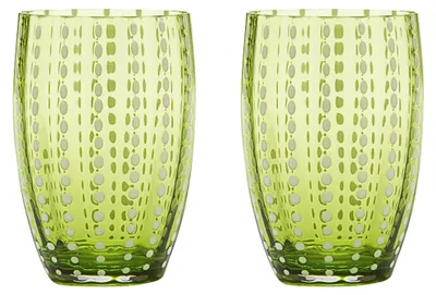 Immagine prodotto di Zafferano Perle Bicchiere Verde Mela - Vetro Colorato Soffiato a Bocca, 32 cl, Lavorato a Mano - Set da 2 Tumblers Artigianali per Acqua o Cocktail