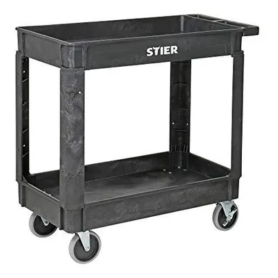 Immagine prodotto di Carrello multiuso STIER in plastica con 2 ripiani e 4 ruote sterzanti, portata 250 kg, dimensioni: 870 x 430 x 850 mm, carrello di montaggio, carrello portautensili, colore grigio