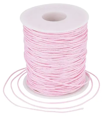 Image de Cordon en coton tressé, ciré, pour la création de bijoux artisanaux, couleur rose, 1 mm, 91 mètres par rouleau