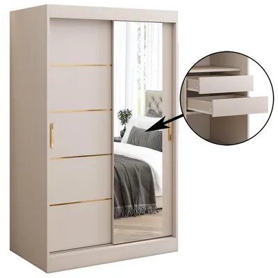 Zdjęcie produktu dla Szafa przesuwna 120x200 Hermes, Kaszmir, Lustro, Szuflady