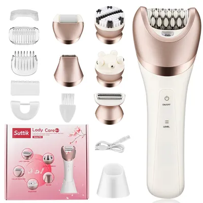 Produktbild von Epilierer Damen, 6-in-1 Gesichtsepilierer Kabellos, Nass & Trocken, mit Peelingbürste, Reinigungsbürste, Massagekopf, IPX7 Wasserdicht