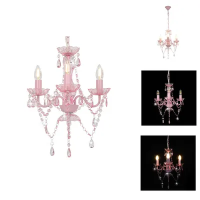 Produktbild von vidaXL Kronleuchter mit Perlen Rosa Rund 3×E14 - Lampen