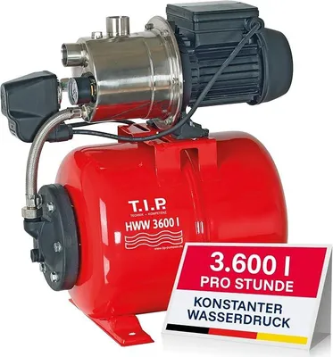 Image de 31188 Station de pompage pour maison, modèle HWW 3600 I (débit maximal : 3 600 l/h, hauteur de refoulement maximale / pression maximale : 40 m / 4,0 bar, 650 watts, cuve de pression en acier de 18 litres, pressostat et manomètre)