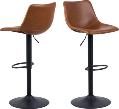Image de Oregon Tabouret de bar avec pied de trompette, surpiqûres contrastées beige, marron, noir.