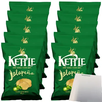 Produktbild von Kettle Chips mit scharfem Jalapeño Geschmack VPE (10x130g Packung) + usy Block