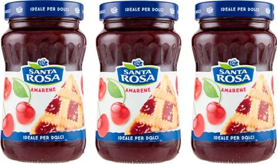 Produktbild von 3x Santa Rosa Confettura Amarene Sauerkirschmarmelade Marmelade Konfitüre ideal für Desserts Glasgefäß von 600g