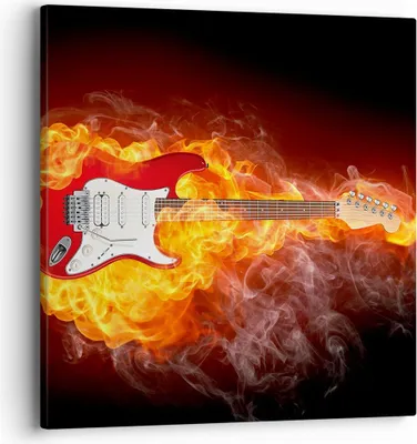 Produktbild von Bild auf Leinwand - Leinwandbild - Flammen Gitarre Instrument - 40x40cm - Wand Bild - Wanddeko - Leinwanddruck - Bilder - Kunstdruck - Wanddekoration - Leinwand bilder - Wandkunst - AC40x40-0196