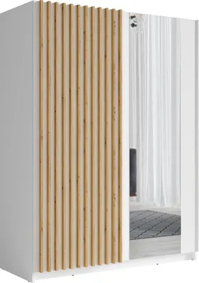 Productafbeelding van Kledingkast 150 cm met 2 schuifdeuren, kleur wit en eiken - Collectie STRANO