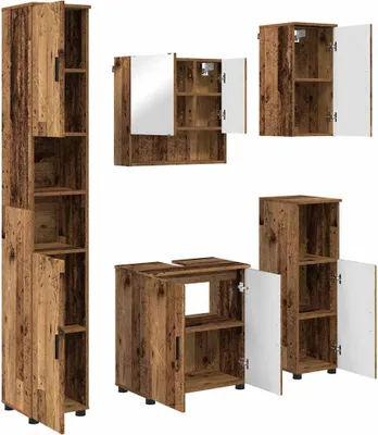 Zdjęcie produktu dla Zestaw mebli łazienkowych z przechowywaniem 5 pcs Stare drewno