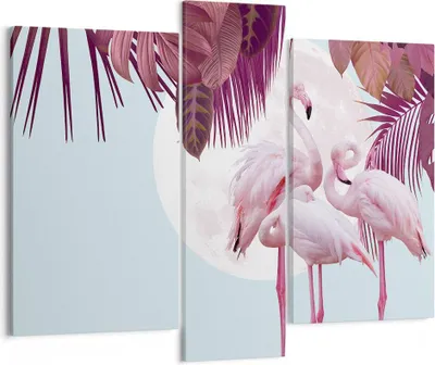 Produktbild von Bild auf Leinwand - Leinwandbild - 3 Teile - Flamingos Palmen Mond - 95x80cm - Wand Bild - Wanddeko - Wandbilder - Leinwanddruck - Bilder - Wanddekoration - Leinwand bilder - Wandbild - CB95x80-4598