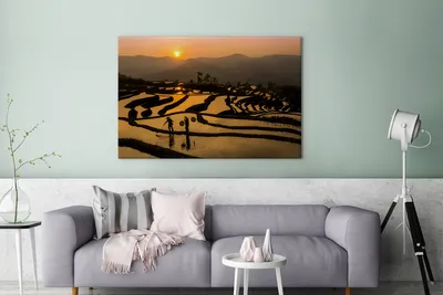 Produktbild von OneMillionCanvasses® - Leinwandbilder - 140x90 cm, Schönes Bild von einem Reisfeld bei Sonnenuntergang, Wandbilder Kunstdruck Wanddekoration - Foto auf Leinwand - Gemälde auf