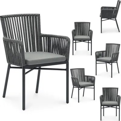 Produktbild von Gartenstuhl AFUERA 6er Set, schwarz/grau - Balkonstühle mit Sitzkissen, Terassenstühle aus Aluminium, wetterfest [max. Belastbarkeit 120 kg]