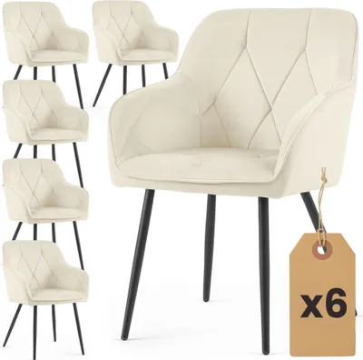 Produktbild von 6er Set Velours Esszimmerstühle DIAMANTE Creme mit schwarzen Beinen