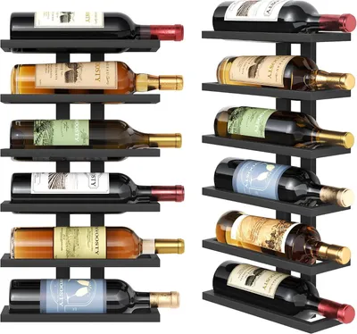Image de Porte-bouteilles mural - Rangement pour 6 bouteilles - Étagère murale pour vin avec 6 niveaux - Rangement pour cave à vin - Porte-bouteilles en métal