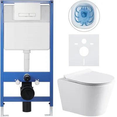 Imagen del producto de CERANO - Juego completo de inodoro empotrado Lite/Norbi - blanco brillante - Botón de descarga Slim, blanco - Instalación mural/pladur - 48,5 x 36,5 cm