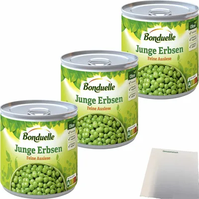 Produktbild von Bonduelle Junge Erbsen feine Auslese 3er Pack (3x400g Dose) + usy Block