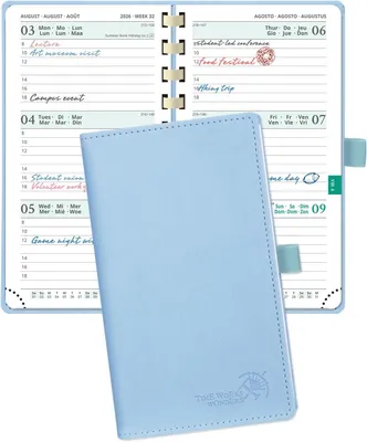 Immagine prodotto di Agenda tascabile settimanale, 17 mesi, 16,5 x 9 cm, rilegatura a spirale, ideale per scuola e ufficio