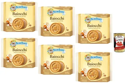 Produktbild von Italian Gourmet - Gefüllte Doppelkekse mit Haselnuss-Milch-Creme 6×168 g | Italienisches Gebäck, 6 Portionen pro Packung | Ideal für Frühstück, Snack & Kaffee + Italian Gourmet Polpa