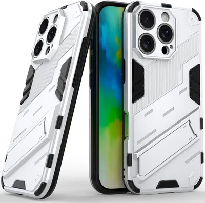 Produktbild von Armor Hülle für iPhone 16 Pro Hybrid PC TPU Bumper Stoßfestes Schutzhülle mit Standfunktion Weiß