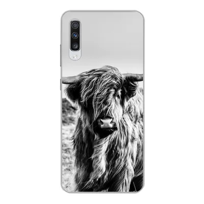 Produktbild von MuchoWow® Handyhülle Schutzhülle Hülle für Samsung Galaxy A70 Kuh - Schottischer Hochländer - Schwarz - Weiß - Tier - Natur - Wildtiere Silikon Softcase Handy Hülle - Schutzhaube