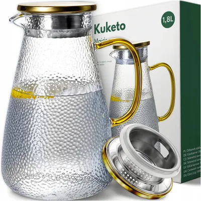 Produktbild von Kuketo | Glas Teekanne mit Sieb 1,8 L – Hitzebeständiger Glaskrug für Tee und Kräuter – Edelstahlfilter – Elegant und Praktisch