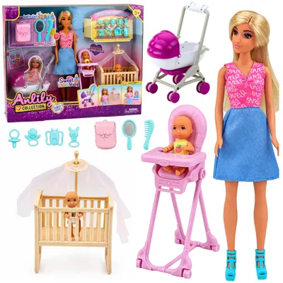Produktbild von Anlily Puppenset mit Zwillingsmutter und -babys – Zubehör