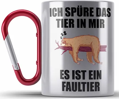 Produktbild von Trendation - Lustige Edelstahl Tasse Karabiner mit Spruch Mitarbeiter Faultier Geschenk Arbeitskollege Männer Frauen (Rot)