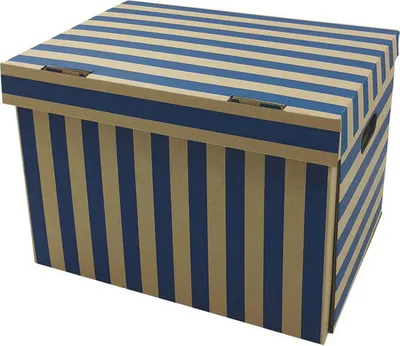 A striped storage box with a lid.