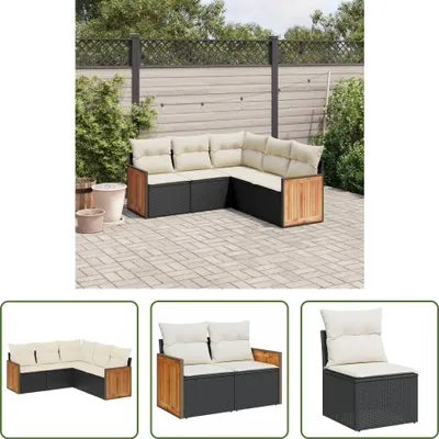 Produktbild von The Living Store 5-tlg. Garten-Sofagarnitur mit Kissen Schwarz Poly Rattan