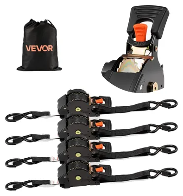 Produktbild von VEVOR Ratschen-Zurrgurte (4er-Pack), 2360 kg maximale Bruchlast, enthält 4 Premium 1,6" x 8' Ratschen-Zurrgurte mit gepolsterten Griffen, zum Sichern von Fracht, Geräten, Rasenpflegegeräten, Motorrädern, 350 kg, Ein-Klick Schrumpf-b