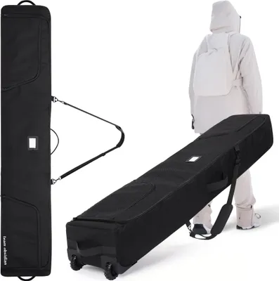 Produktbild von team obsidian Skitasche bis 190cm Skier mit Rollen - Skisack für 190cm Alpine oder Langlaufski - aus wasserdichtem 600D Oxford Polyester - Ski Tasche