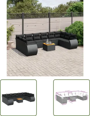 Produktbild von The Living Store 11-tlg. Garten-Sofagarnitur mit Kissen Schwarz Poly Rattan