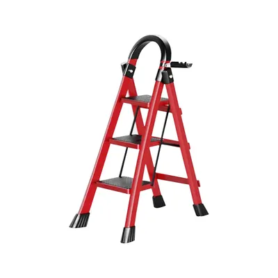 Produktbild von Seven Comfort Trittleiter-3 Stufen Stehleiter-Klappleiter bis 150kg-Sicherheitsriegel-Anti-Rutsch-Haltegriff-Werkzeugständer-Haushaltsleiter-ARK01-Rot