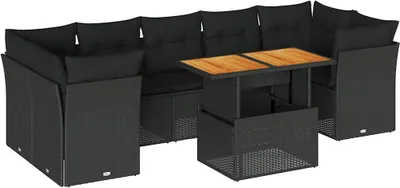 Produktbild von vidaXL 8-tlg. Garten-Sofagarnitur mit Kissen Schwarz Poly Rattan
