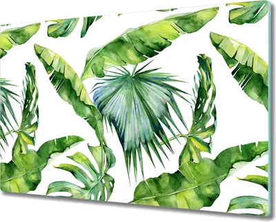 Produktbild von Herd-Abdeckplatte Glas Schneidebrett Glaskeramikfeld-Abdeckung - 80x52 cm - Blätter Tropische