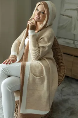 Produktbild von PeeKaBoo Strickjacke für Damen mit Kapuze und kontrastierend lemem Flusskrebs ecru universal