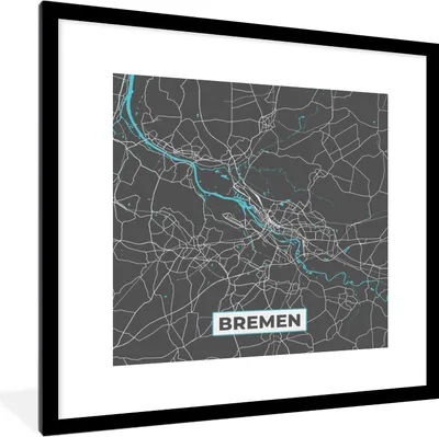 Produktbild von MuchoWow® Gerahmtes Poster Deutschland - Blau - Bremen - Stadtplan - Karte 40x40 cm - Poster mit Schwarzem Bilderrahmen Wandposter Rahmen Foto Bilder - Poster - Plakat im Rahmen