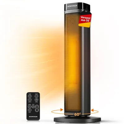 Produktbild von WOWDSGN Keramik-Heizlüfter leise 34dB, energiesparend, 2000W PTC Turm-Heizgebläse, Thermostat, ECO-Modus, Oszillation, Fernbedienung, Schwarz