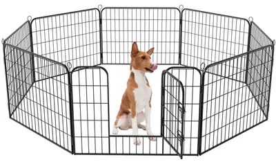 Produktbild von Avalo Welpenauslauf Ø210cm Faltbar Schwarz - 8 Platten 80x60cm - Tierauslauf / Kaninchenauslauf / Hundeauslauf