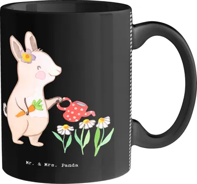 Produktbild von Mr. & Mrs. Panda Kakaotasse Gärtnerin Herz - Schwarz - Geschenk, Kaffeebecher, Gartenbau, Gartenplaner, kaffeetasse bedruckt, Gärtnerei, Tasse, Teetasse, Keramiktasse