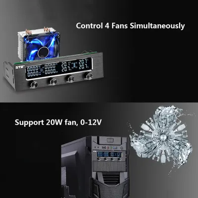 Obrázok produktu pre Sunshine-tipway STW Multi-Function PC CPU 4 Channel Fan Controller Regulátor otáčok LCD Chladiaci predný panel