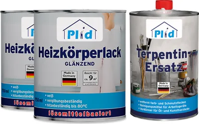 Produktbild von Plid Heizkörperlack 1,5L Weiß Glänzend für ca. 18m² + Terpentinersatz / Thermolack