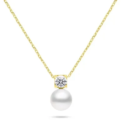 Image de Collier plaqué or avec perle véritable et zircone cubique NCL212Y