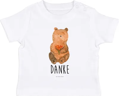 Produktbild von Mr. & Mrs. Panda Babyshirt Bär Dankbar 12. - 18. Monat - Weiß - Geschenk, Baby Kurzarmshirt, T-Shirt, Organic, Teddy, Dankeschön, Shirt, Blumen, Danke