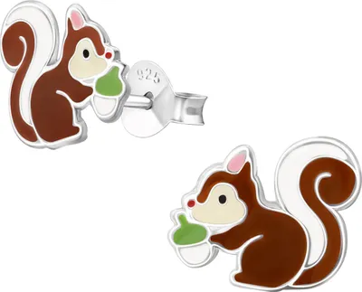 Produktbild von Kinder Ohrringe Eichhörnchen Ohrstecker 925 Sterling Silber mit Haselnuss