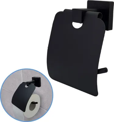 Produktbild von Sanics Seal Toilettenpapierhalter Schwarz mit Klappe - WC-Rollenhalter Edelstahl inklusive Montageset - Toilettenpapierhalter - WC-Papierhalter