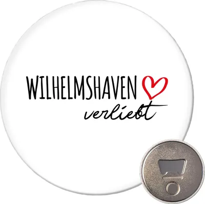 Produktbild von Huuraa Magnet Wilhelmshaven verliebt 59mm Kühlschrankmagnet rund Flaschenöffner Geschenkidee